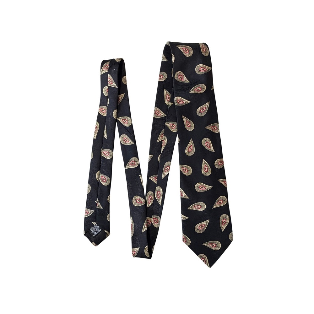 Hugo Boss VTG Mens Silk Tie Black Paisley Geometric Made in Italy Classic